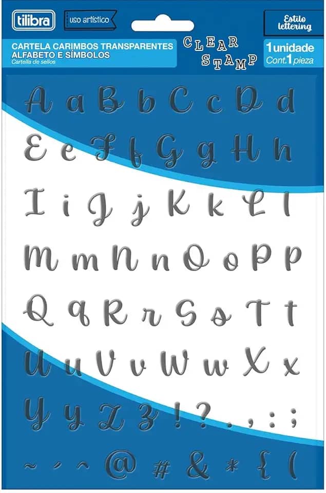 Tilibra - Cartela Carimbos Transparentes Alfabeto e Símbolos - Blister com 1 Unidade