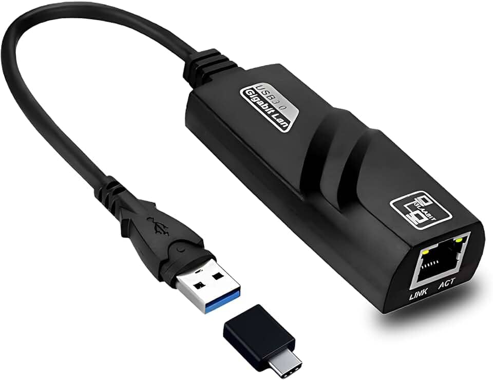 Adaptador de Rede USB 3.0 para RJ45 Gigabit 1000 Mbps com Chip Integrado – Placa de Rede Externa Plug & Play para Windows, Mac, Linux, Notebook e PC + Adaptador USB-C Incluso