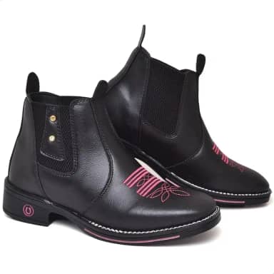 Bota Feminina Botina Texana Bico Quadrado Calce Fácil Com Elástico E Pedra