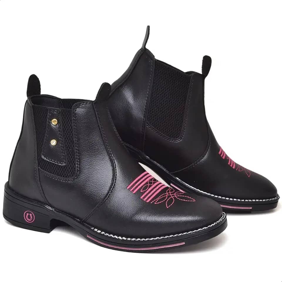 Bota Feminina Botina Texana Bico Quadrado Calce Fácil Com Elástico E Pedra