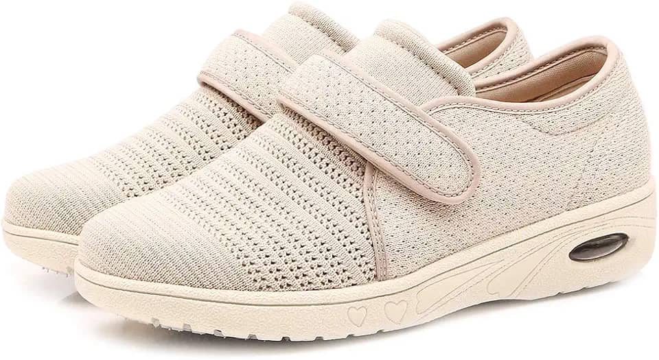 Tênis de caminhada respirável leve ajustável para diabéticos de largura larga com almofada de ar para mulheres pés inchados