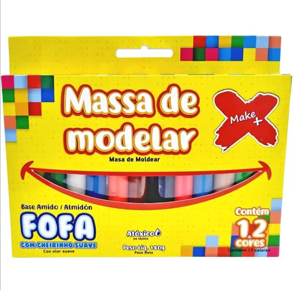 Massinha de Modelar, Fofa, 12 Cores, 180 g, Make+