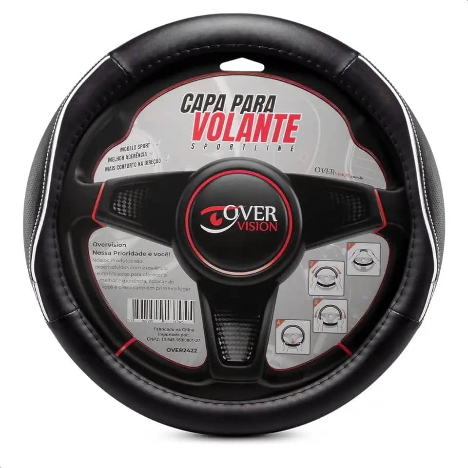 Capa Protetora de Volante Couro Sintético Sportline Preto com Branco Universal