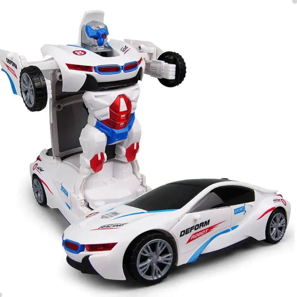 Carrinho transformers policia que vira robo e emite sons e luzes led Bate e volta