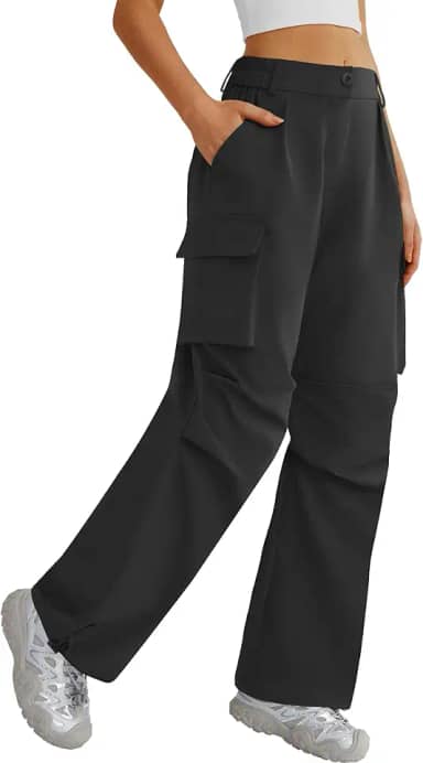 Calça cargo feminina de perna larga, secagem rápida, leve, resistente à água, para viagem, casual, com 4 bolsos