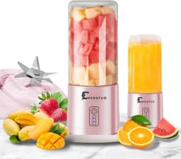 Liquidificador, Mixer e Batedeira! Copo de Vidro 400ML, 120W de Potência, 10 Lâminas Multiuso,Perfeito para Sucos, Vitaminas, Açaí e Vegetais (Rosa)