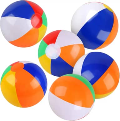 Pacote com 6 bolas de praia, bolas de praia de 25 cm para crianças, brinquedos de piscina da cor do arco-íris, bolas de bilhar para piscina, brinquedos de praia, bola inflável para festas de verão e