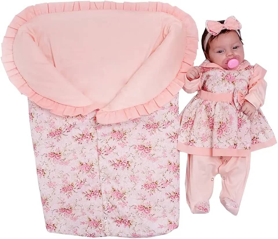 Saída de Maternidade Menina Charmosa Salmão com Porta Bebê Saco de Dormir