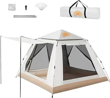 Barraca de Camping Automática 4-6 Pessoas, Impermeável com Mosquiteiro e Cobertura Solar, Dobrável