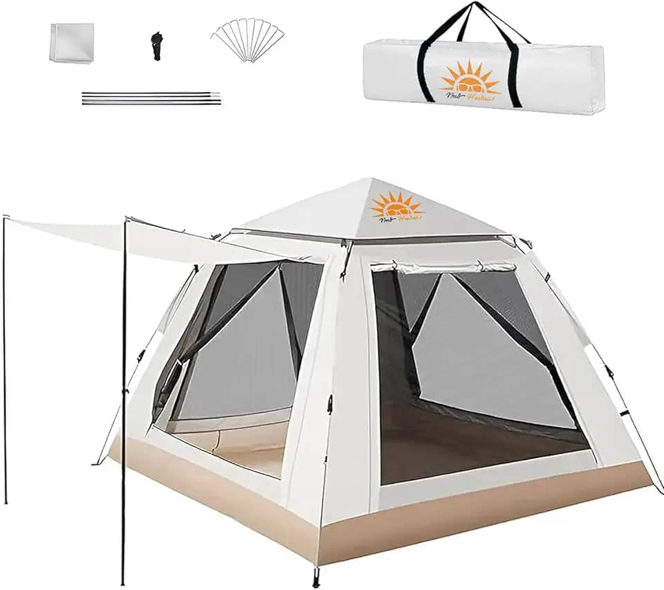 Barraca de Camping Automática 4-6 Pessoas, Impermeável com Mosquiteiro e Cobertura Solar, Dobrável