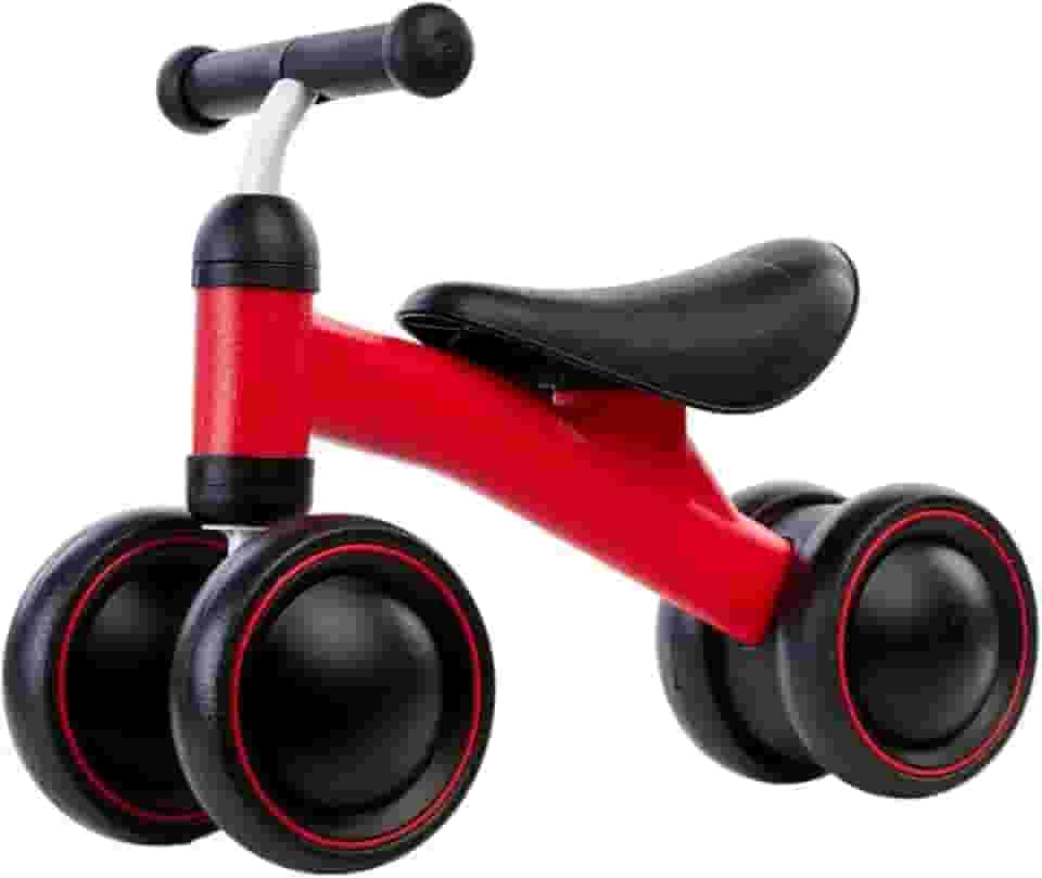 Bicicleta de Equilíbrio Infantil 4 Rodas Sem Pedal - Para Bebês +12 Meses, Estável e Segura Vermelha. Desenvolvimento Crianças Presente Unissex.