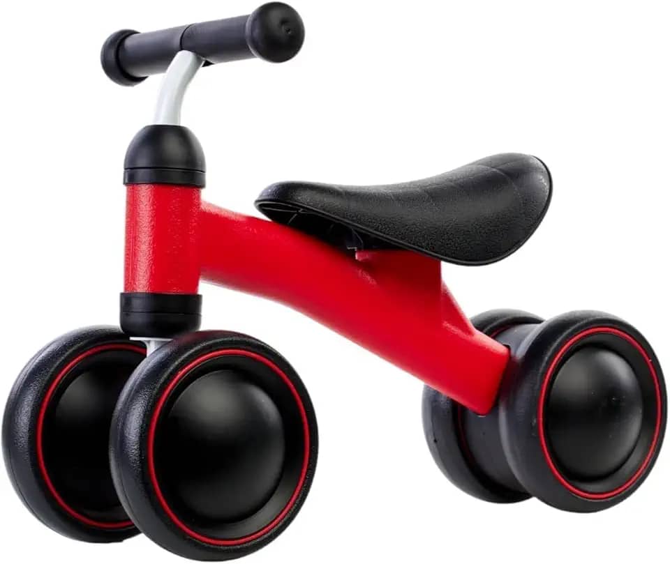 Bicicleta de Equilíbrio Infantil 4 Rodas Sem Pedal - Para Bebês +12 Meses, Estável e Segura Vermelha. Desenvolvimento Crianças Presente Unissex.