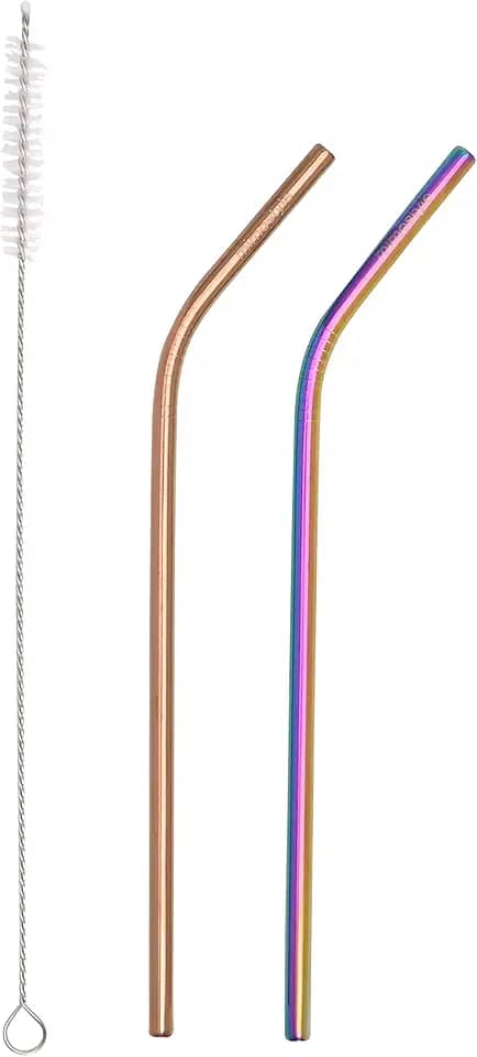 Mimo Style Conjunto de 02 Canudos Reutilizáveis Fruta Cor, Acompanha Escova Para Limpeza. São Feitos em Aço Inoxidável. Produto Ideal para Bebidas em Geral, Sem Oxidação e Livre de BPA