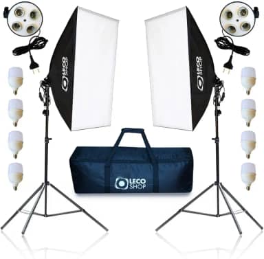 Kit 2 Softbox Quadruplo 50x70cm com 8 Lâmpadas + 2 Tripés 2m + Bolsa de Transporte – Iluminação Contínua Profissional para Estúdio Fotografia, Vídeo, YouTube, Lives e Maquiagem
