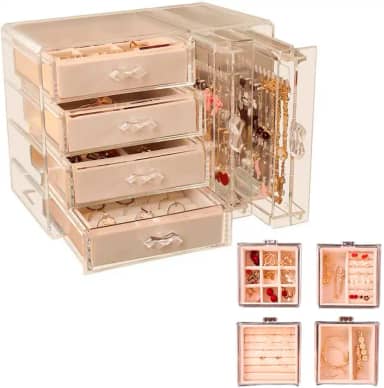 LM Organizador Expositor de Brincos, Colares e Joias com 4 Gavetas Acrílico Moderno