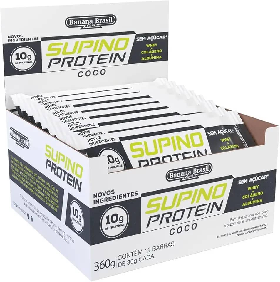 Banana Brasil Display Barra De Proteínas Coco Com Cobertura De Chocolate Branco Caixa Com 12 Unidades De 30G