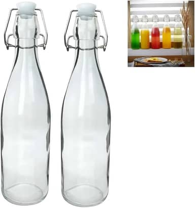 Garrafa De Vidro Transparente Com Tampa Hermética 950ML 2 Peças - Gaia Glass