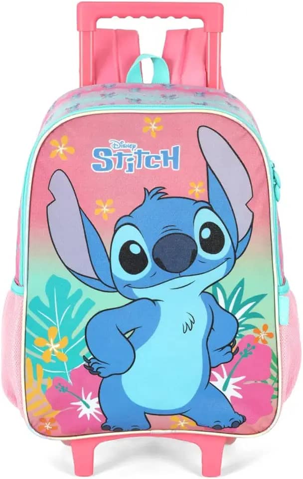 Mochila Infantil, Luxcel, com Rodinha, Stitch, Rosa, G
