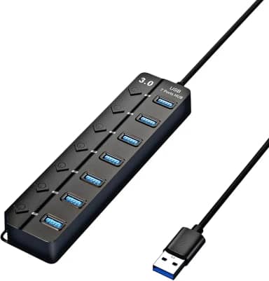 Hub USB 3.0 7 Portas Alta Velocidade 5Gbps Multi USB com LED Indicador, Compacto e Portátil, Transferência Rápida de Dados, Compatível c/PC, pen drive, impressora, mouse, teclado, console
