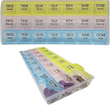 Porta Comprimidos Semanal Manhã Tarde Noite 7 Dias - Caixa Organizadora de Remédios Viagem, Grande, Separador, Estojo para Medicamentos | Premium InoVibes