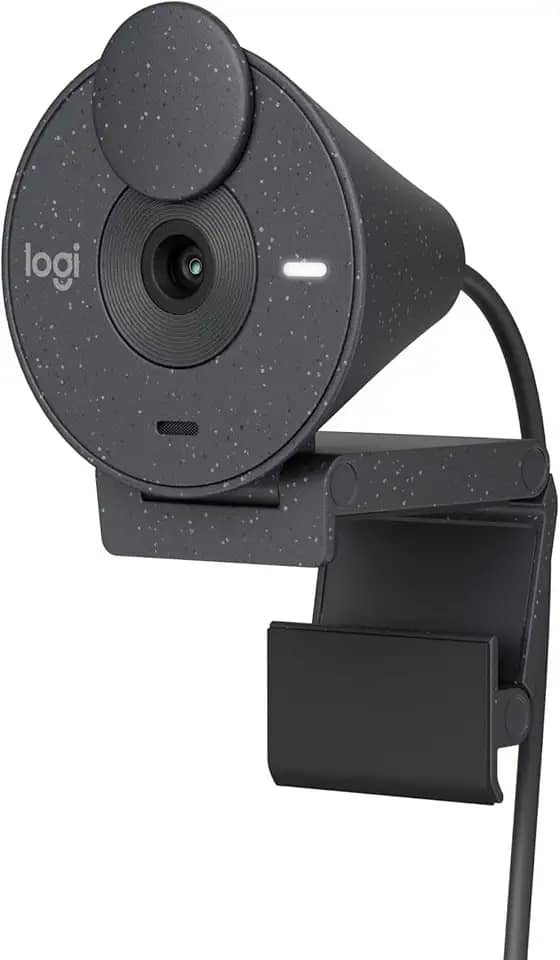 Webcam Full HD Logitech Brio 300 com Microfone com Redução de Ruído, Proteção de Privacidade, Correção Automática de Luz e Conexão USB-C- Grafite