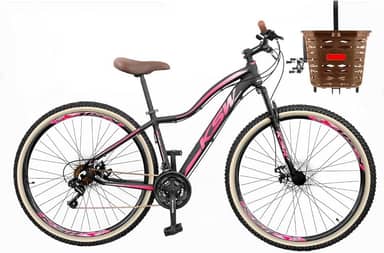 Bicicleta Aro 29 Feminina Quadro em Alumínio KSW MWZA com Cesta Estilo Retrô Vintage 21 Velocidades Freio a Disco