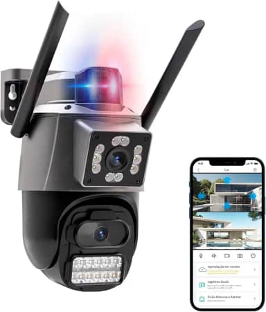 Camera Wifi Segurança 4K 2 em 1 Externa e Interna 360 Lampada e com Audio Dupla Lente Icsee | Vigilancia Noturna