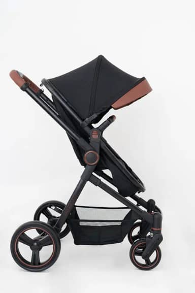 Galzerano Ivy, Carrinho de Passeio com Moisés, Preto e Caramelo, Proteção UV50+, Estrutura em Alumínio