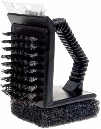 Escova para Limpar Grelha Churrasqueira Premium com Espátula e Esponja Resistente 3 em 1 Durável Cerdas Aço Inoxidável Remove Gordura e Sujeiras Facilmente Limpeza Eficaz