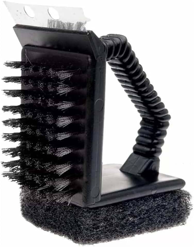 Escova para Limpar Grelha Churrasqueira Premium com Espátula e Esponja Resistente 3 em 1 Durável Cerdas Aço Inoxidável Remove Gordura e Sujeiras Facilmente Limpeza Eficaz