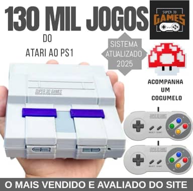 Mini Console Retro Super Nintendo com 130 mil jogos + 2 Controles Super 3D Games