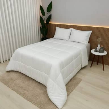 Edredom Roma – Micropercal 90 g/m², Manta Resinada 120 g/m², 100% Poliéster, Toque Macio – Tamanhos Solteiro, Casal, Queen e King (Branco, Solteiro)