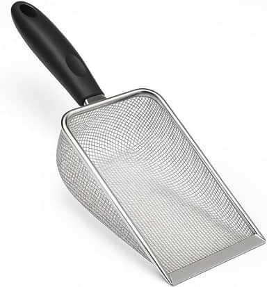 Pá Coletora Para Caixa de Areia de Gato, Pazinha Higiênica Para Areia de Gato, Limpeza de Terrários, Gaiolas e Outros Ambientes Pets, Peneira de Aço Inox Premium