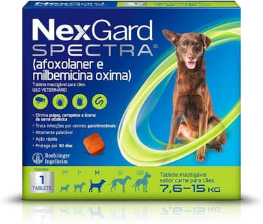 NexGard Spectra Antipulgas e Carrapatos e Vermífugo para Cães de 7,6 a 15kg - 1 tablete