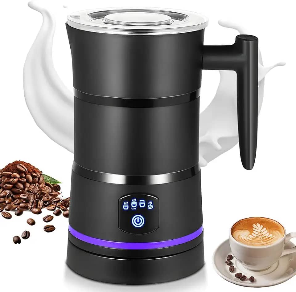 Espumador de Leite Elétrico, 110V, Espumador de Leite, com 4 Funções e Tampa Anti Vazamentos,Capacidade de 600ml