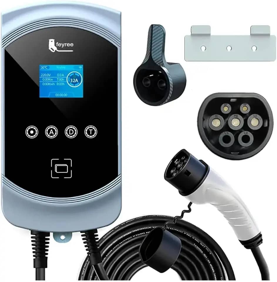 Carregador Portátil para Carro Elétrico, 7,6KW 32A 85-264V Tipo 2, Cabo 5M, Carregamento Interno/Externo, Wi-Fi, Carregador EV Tipo 2 para Carros