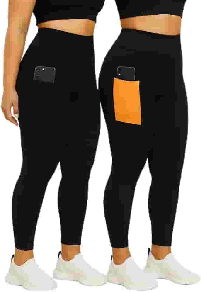 Kit 2 Calças Legging Plus Size com Bolso Lateral, para Academia, Alta Compressão, Cores Sortidas, Nao Fica Transparente
