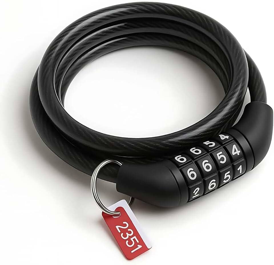 Cadeado Cabo de Segurança de 100cm para Bicicletas Bikes Motos e Pertences Valiosos Cabo de Aço Senha Numérica de 4 Dígitos Aço Reforçado De 8mm Bicicletas Portões Scooters Motos