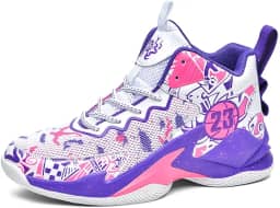 Novetra Tênis de basquete masculino de cano alto com amortecimento e suporte respirável para treinamento esportivo juvenil(Rose Red,43 BR)