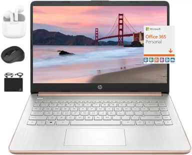 HP Novo laptop fino ultra leve HD de 14 polegadas, processador Intel Celeron quad-core, 4 GB de RAM, 192 GB (128 GB eMMC + cartão de 64 GB), Wi-Fi, até 11 horas, Windows 11S + 1 ano de escritório 365