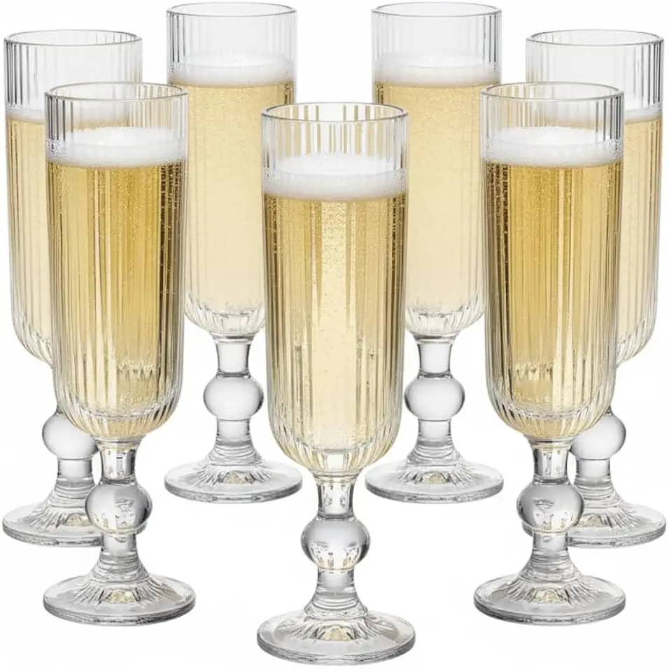 Conjunto 6 Taças de Champanhe 170ml Nordic Canelado – Jogo em Vidro para Espumante