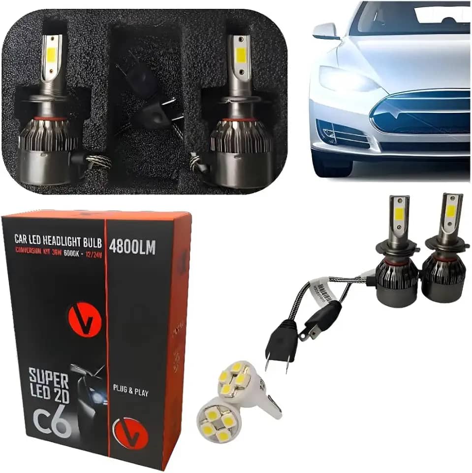 Kit Par Lâmpada Super LED H7 Headlight C6 2D 72W 6000K Branco-Frio 12V/24V IP67