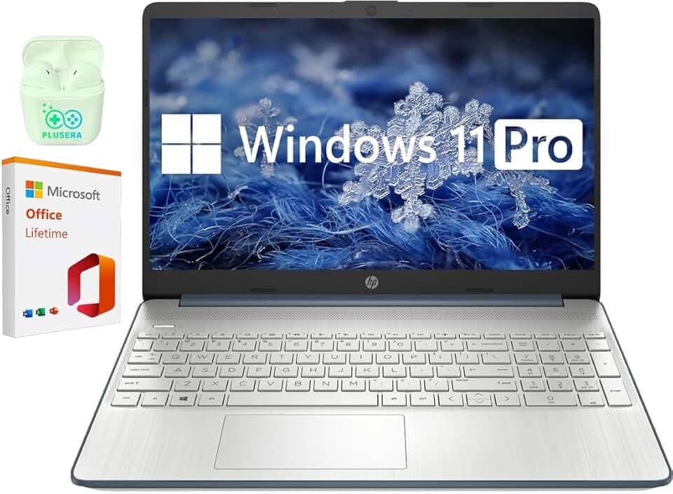 HP Laptop empresarial e estudantil de 15,6 polegadas, laptop Intel Core i3, Windows 11 Pro com licença vitalícia do Microsoft Office, fones de ouvido Plusera (Intel Core i3, RAM de 32 GB | SSD de 1