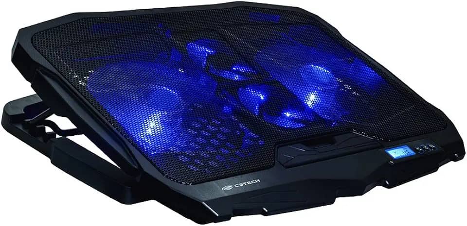 C3Tech Base para notebook Gamer NBC-100BK 17,3' Refrigerada, 4 Ventiladores, Led Azul, controle de velocidade, regulagem de altura em 5 posições, Display digital em LCD