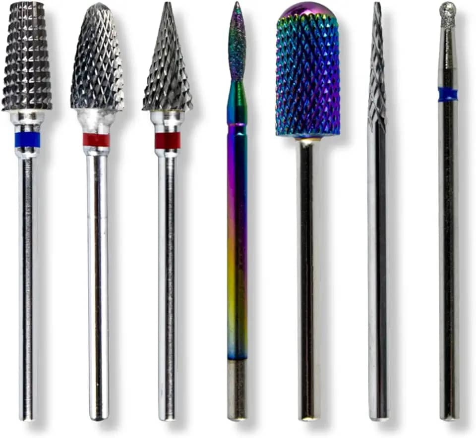 Kit 7 Brocas Tungstênio Diamantada + Caixa Suporte Unhas Gel