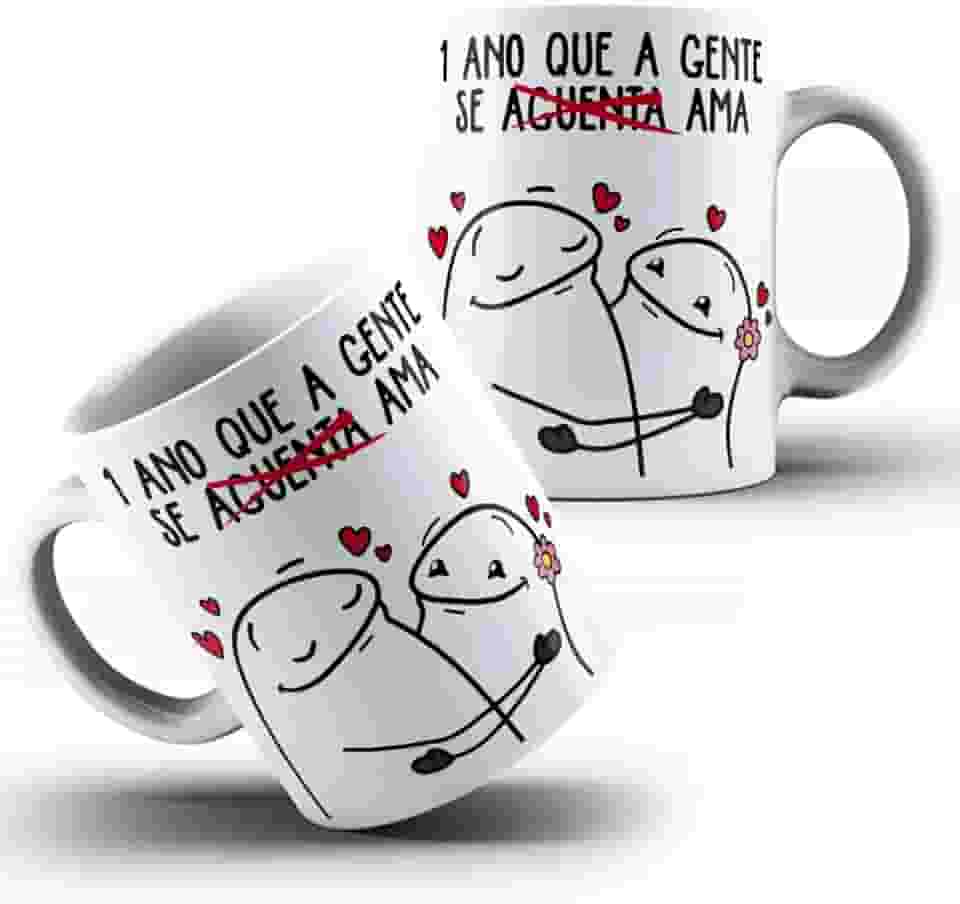 Caneca Xícara de Porcelana Cerâmica Personalizada Com Estampa Presente Dia Dos Namorados Divertida 1 ano de Namoro md6