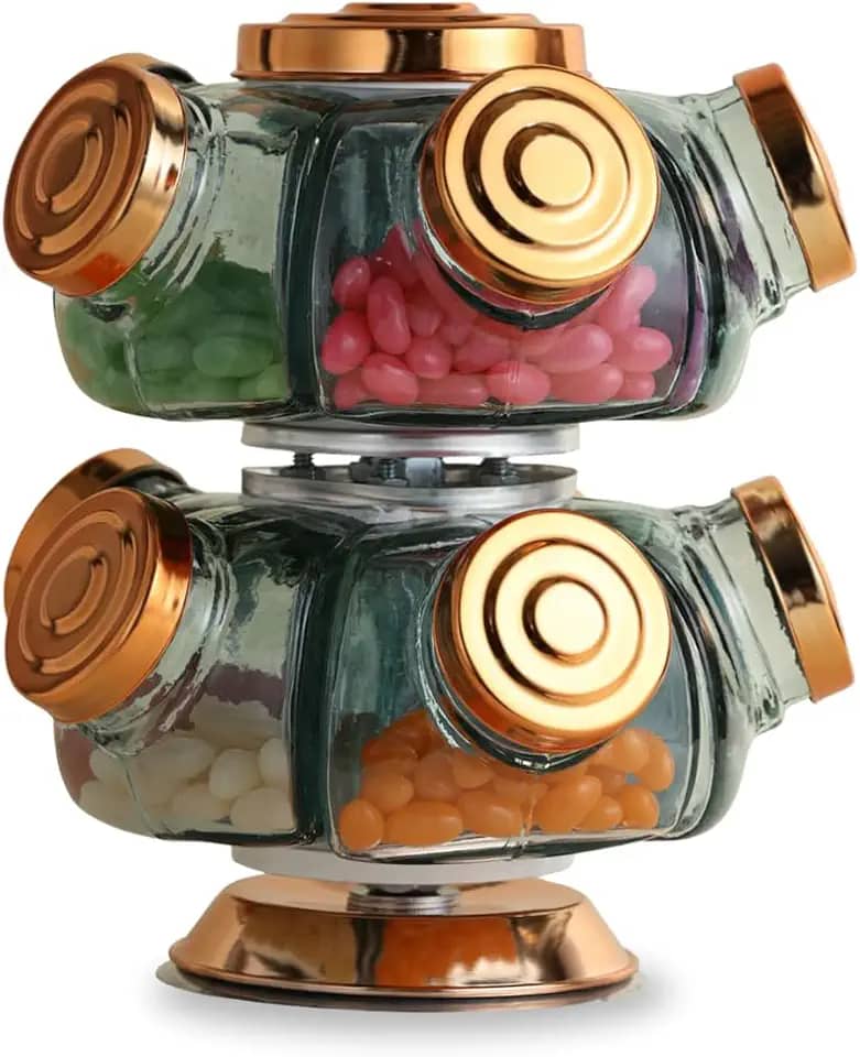 Baleiro Giratório de Vidro Duplo - Prático, Bonito e Cheio de Nostalgia - Vidro&Decor (Cobre)