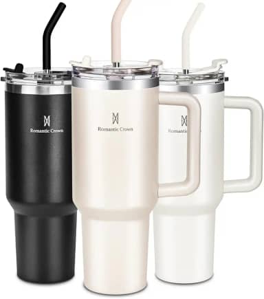 Romantic Crown Copo Térmico com Canudo Tampa e Alça 1,18L, Copos Garrafas Termico para viagem vácuo dupla camada aço inoxidável, Caneca Termica Cafe Água Chá,Presente, Fitness (Rosa claro)