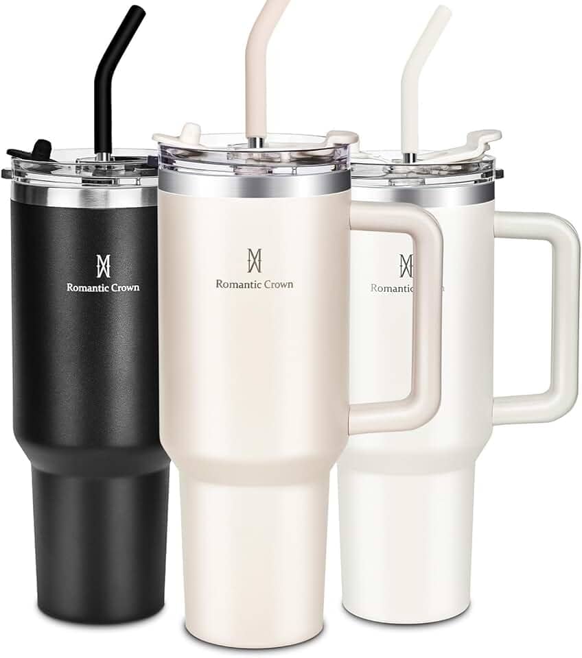 Romantic Crown Copo Térmico com Canudo Tampa e Alça 1,18L, Copos Garrafas Termico para viagem vácuo dupla camada aço inoxidável, Caneca Termica Cafe Água Chá,Presente, Fitness (Rosa claro)