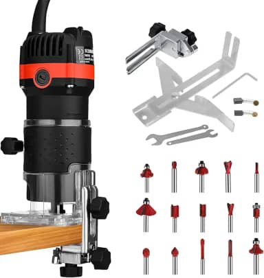 Tupia Manual 110V 800W, Fresadora Manual para Madeira, Tupia para Trabalhos em Madeira, 30000 RPM Aparador de Bordas Compacto, com Conjunto de Fresas de Carboneto de Tungstênio de 1/4'